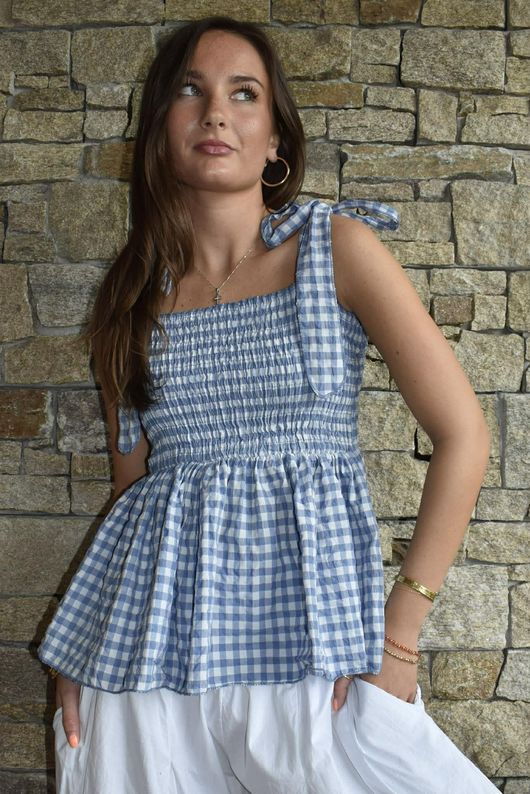 Nonni Gingham Bandeau Cami Denim